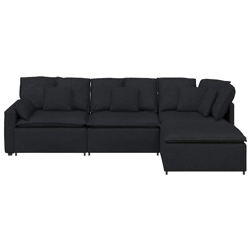 vidaXL Canapea modulară cu taburet și perne, material textil, negru