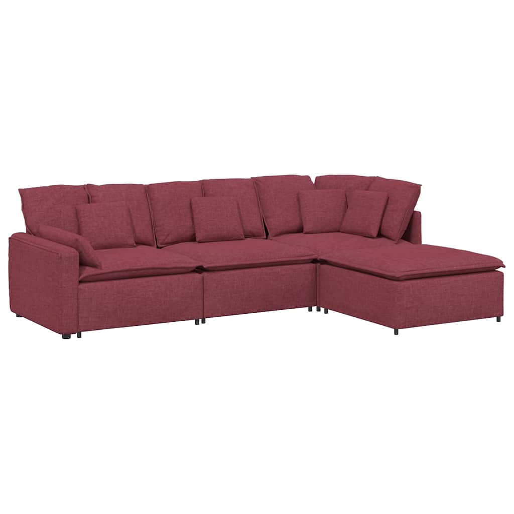 vidaXL Canapea modulară cu taburet și perne, material textil, roșu vin vidaXL Canapea modulară cu taburet și perne, material textil, roșu vin