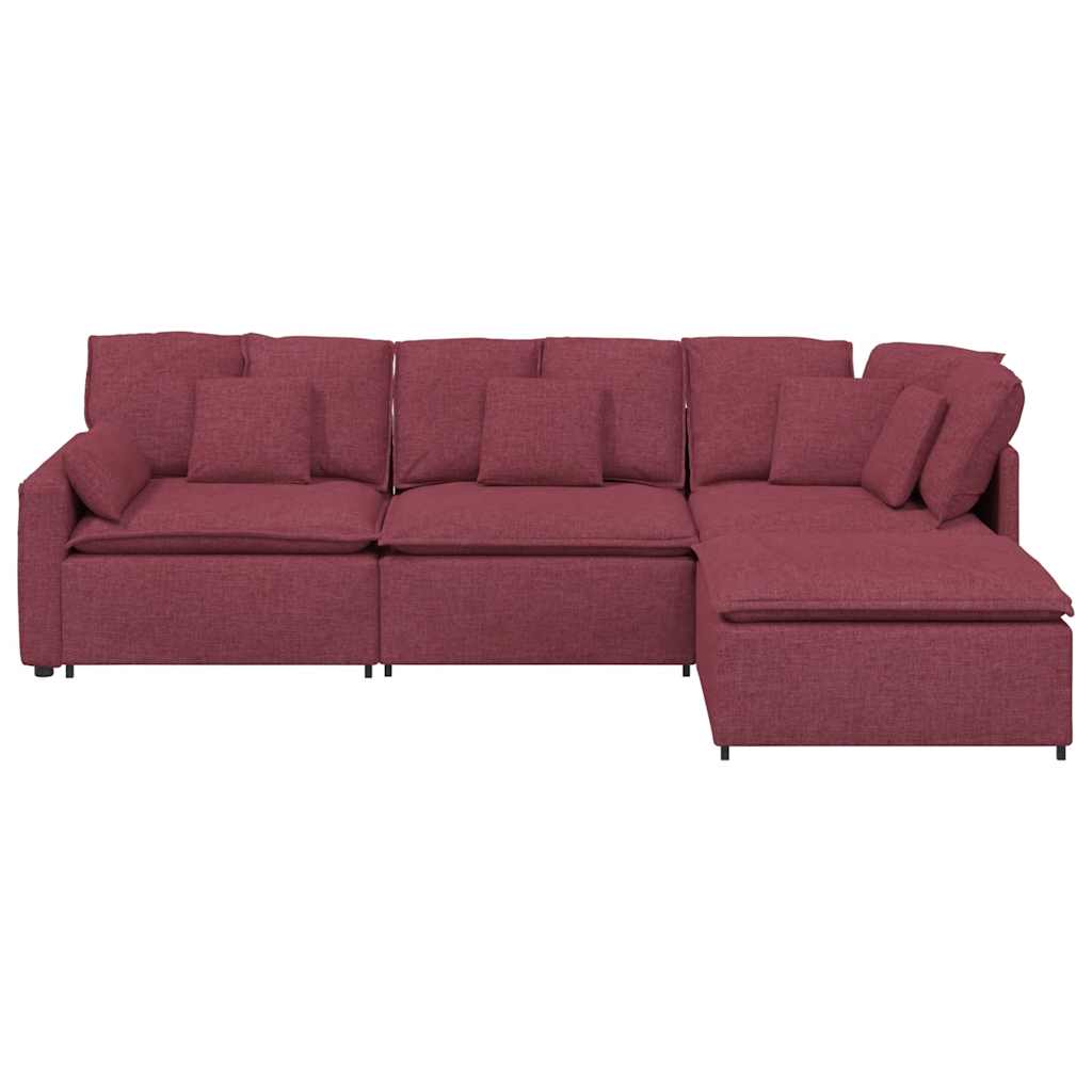 vidaXL Canapea modulară cu taburet și perne, material textil, roșu vin vidaXL Canapea modulară cu taburet și perne, material textil, roșu vin