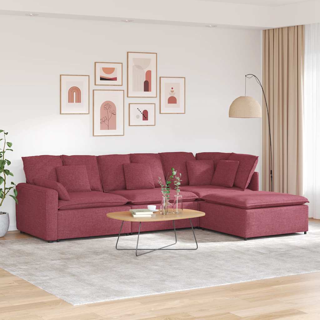 vidaXL Canapea modulară cu taburet și perne, material textil, roșu vin vidaXL Canapea modulară cu taburet și perne, material textil, roșu vin