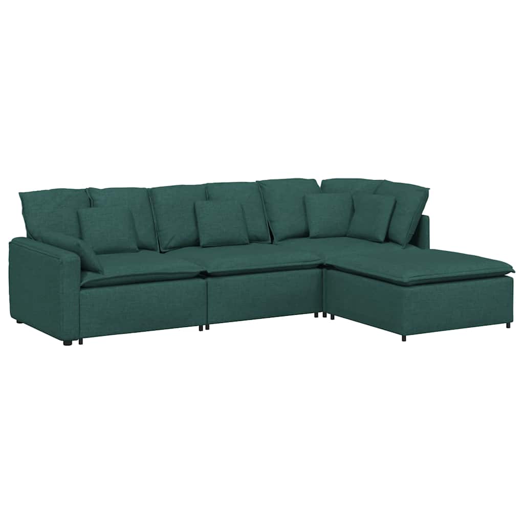 vidaXL Canapea modulară cu taburet și perne, textil, verde închis vidaXL Canapea modulară cu taburet și perne, textil, verde închis