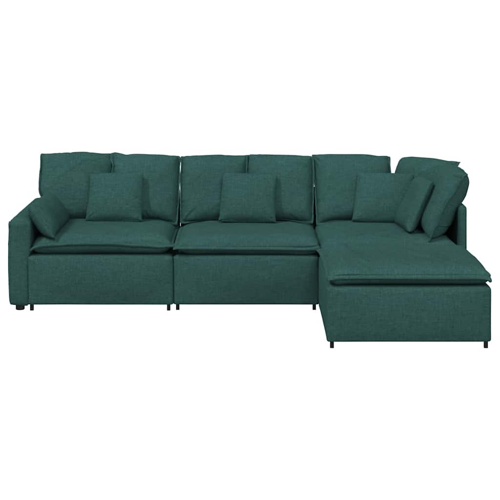 vidaXL Canapea modulară cu taburet și perne, textil, verde închis vidaXL Canapea modulară cu taburet și perne, textil, verde închis