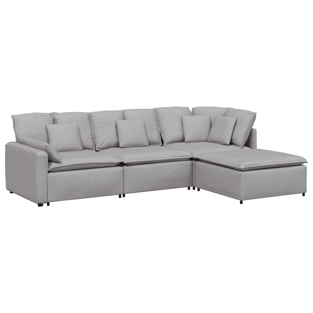 vidaXL Canapea modulară cu taburet și perne, material textil, gri nor vidaXL Canapea modulară cu taburet și perne, material textil, gri nor