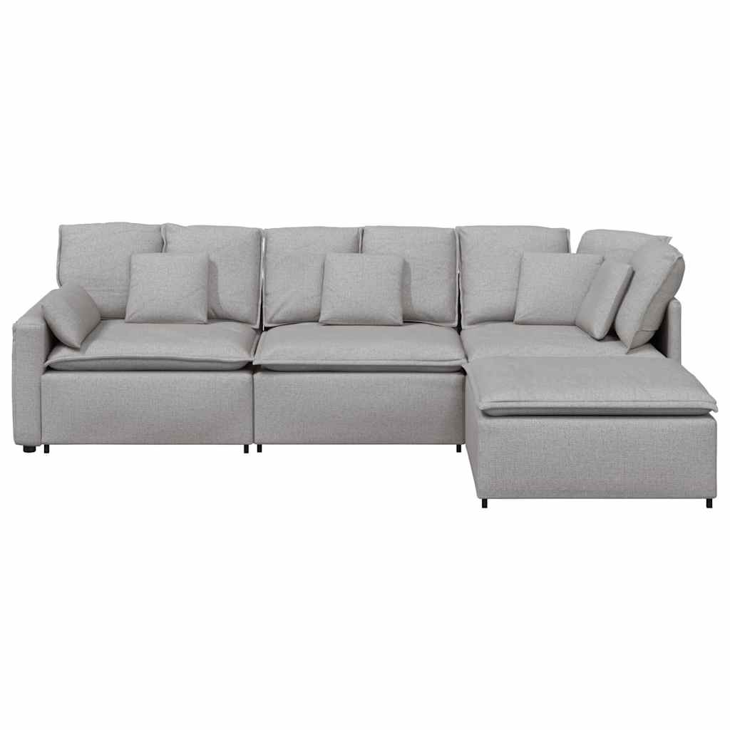 vidaXL Canapea modulară cu taburet și perne, material textil, gri nor vidaXL Canapea modulară cu taburet și perne, material textil, gri nor