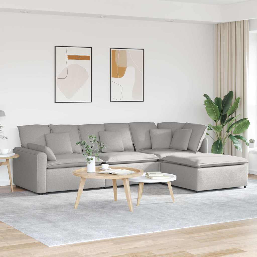 vidaXL Canapea modulară cu taburet și perne, material textil, gri nor vidaXL Canapea modulară cu taburet și perne, material textil, gri nor