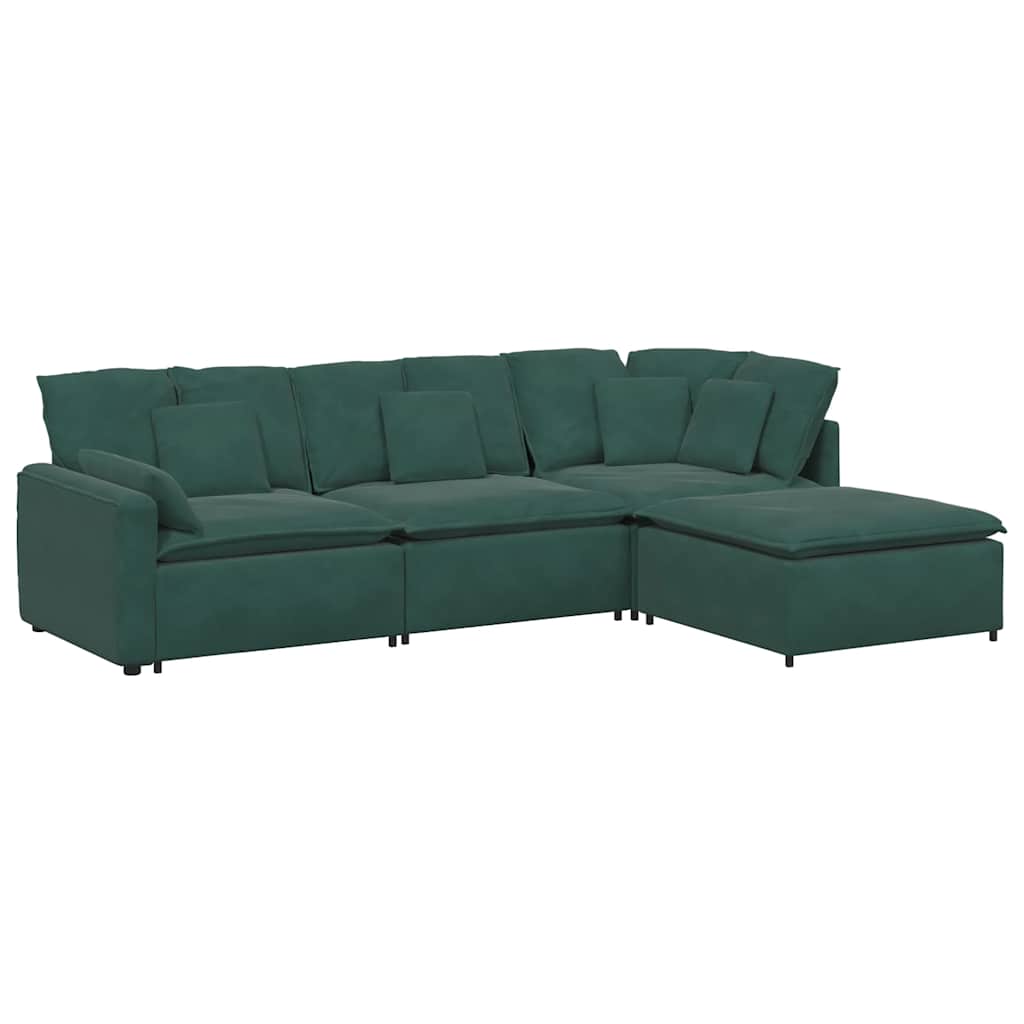 vidaXL Canapea modulară cu taburet și perne, catifea, verde închis vidaXL Canapea modulară cu taburet și perne, catifea, verde închis