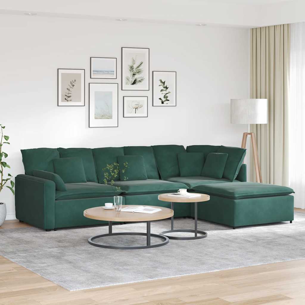 vidaXL Canapea modulară cu taburet și perne, catifea, verde închis vidaXL Canapea modulară cu taburet și perne, catifea, verde închis