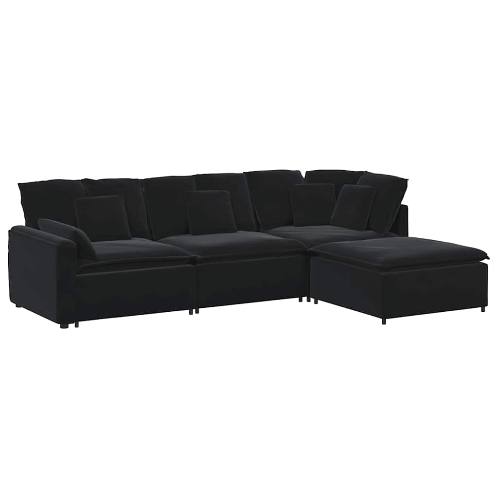 vidaXL Canapea modulară cu taburet și perne, catifea, negru