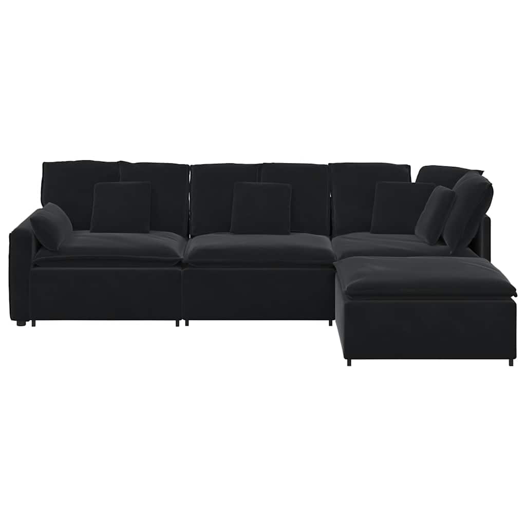 vidaXL Canapea modulară cu taburet și perne, catifea, negru