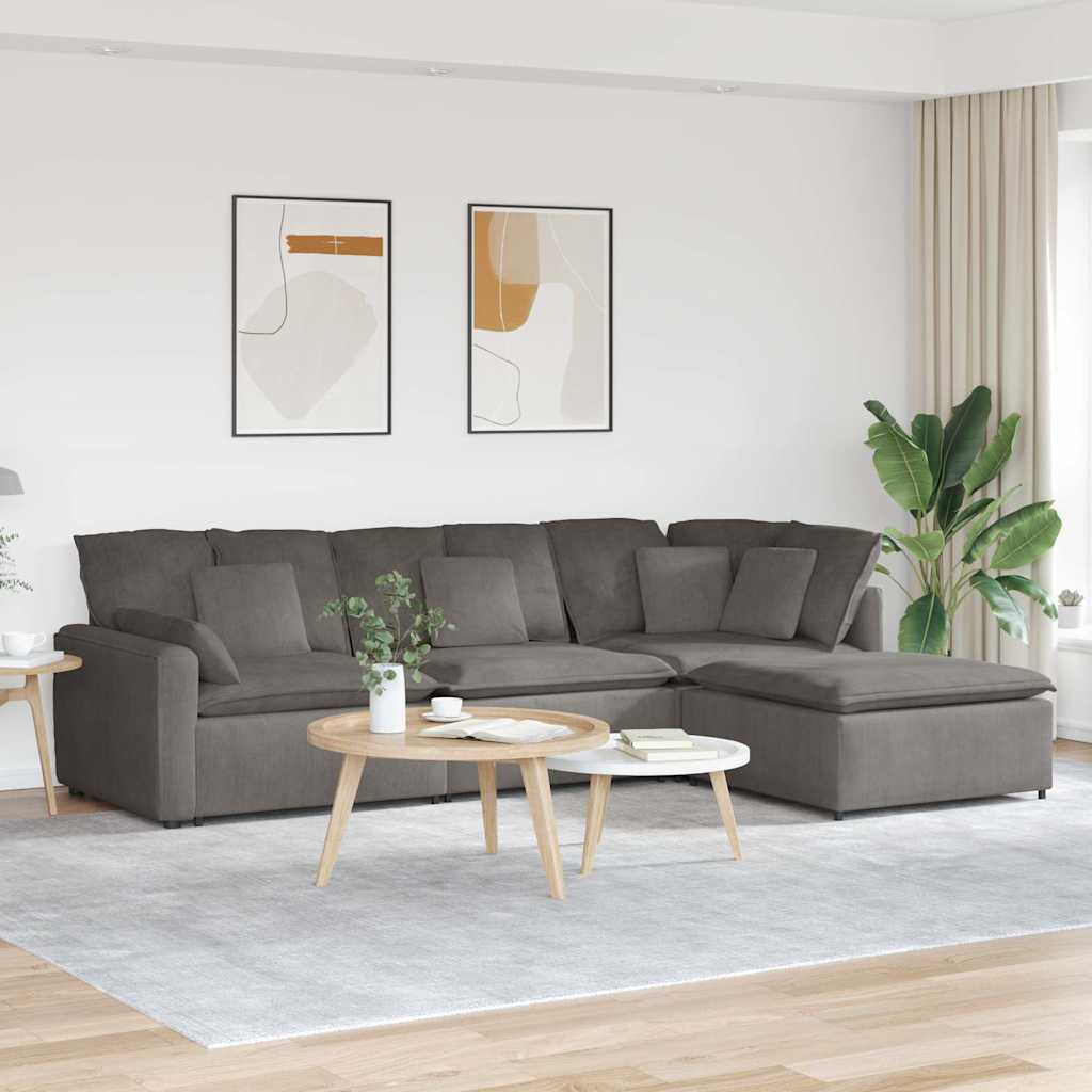 vidaXL Canapea modulară cu taburet și perne țesătură velur gri deschis vidaXL Canapea modulară cu taburet și perne țesătură velur gri deschis