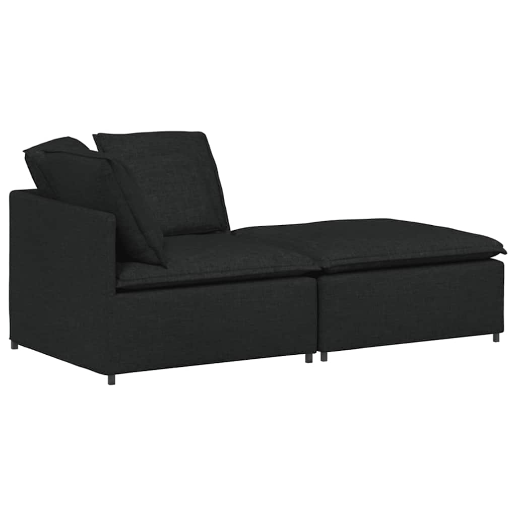 vidaXL Canapea modulară cu taburet și perne, material textil, negru vidaXL Canapea modulară cu taburet și perne, material textil, negru