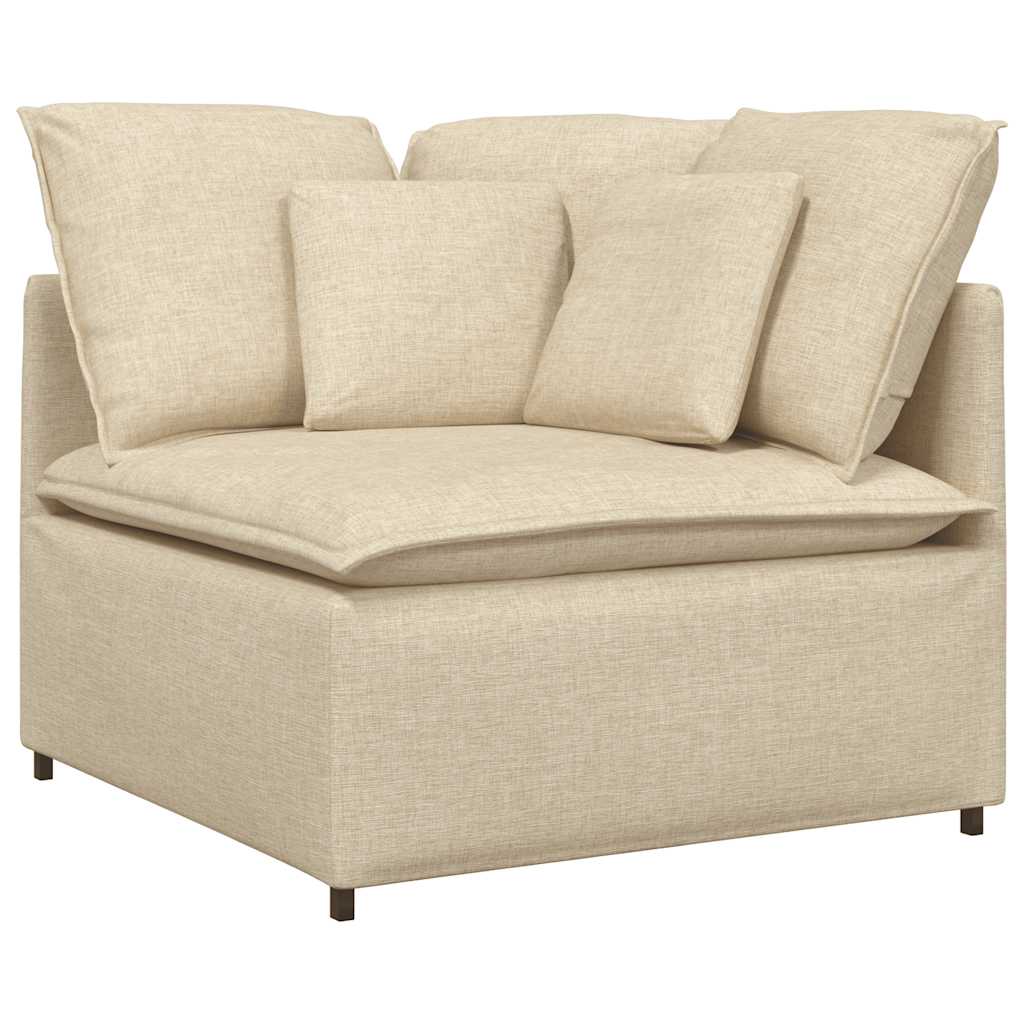 vidaXL Canapea modulară cu taburet și perne, material textil, crem vidaXL Canapea modulară cu taburet și perne, material textil, crem