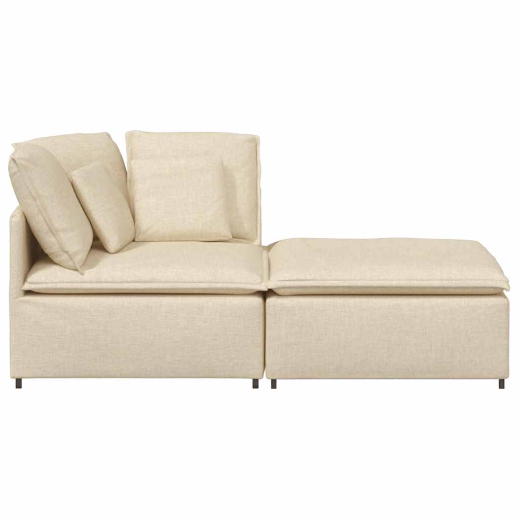 vidaXL Canapea modulară cu taburet și perne, material textil, crem vidaXL Canapea modulară cu taburet și perne, material textil, crem