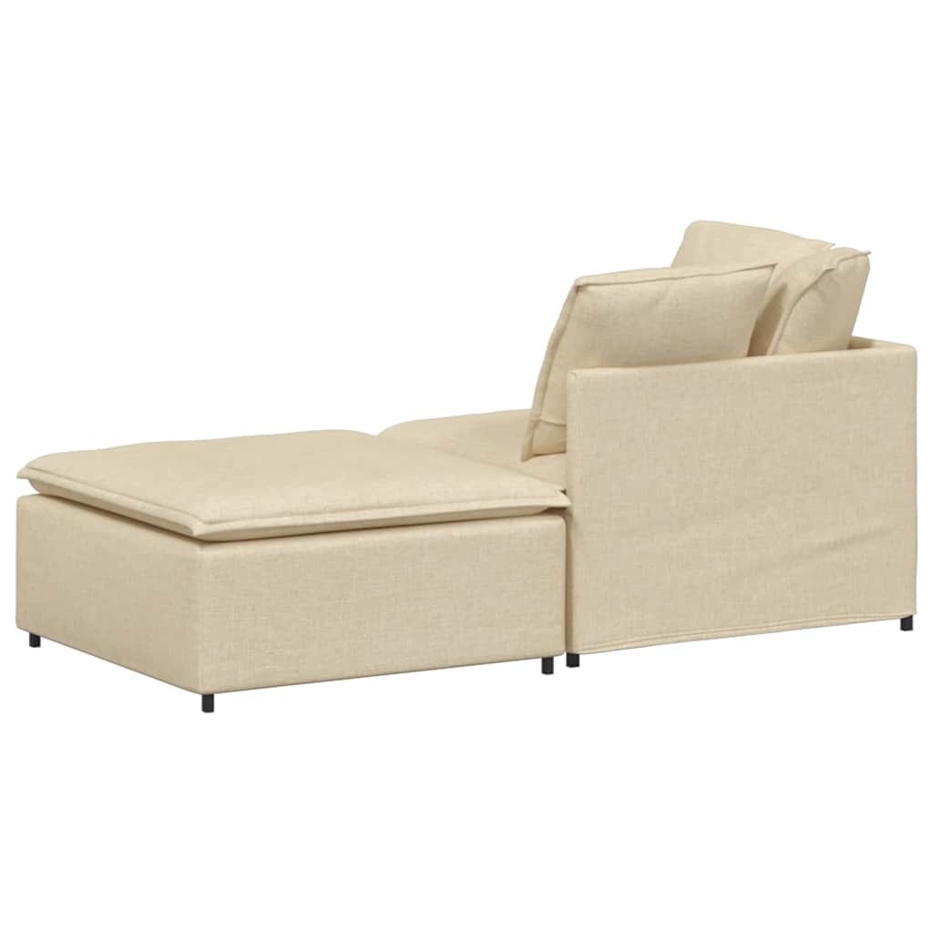 vidaXL Canapea modulară cu taburet și perne, material textil, crem vidaXL Canapea modulară cu taburet și perne, material textil, crem