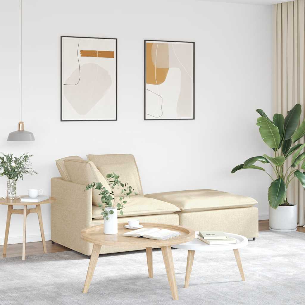 vidaXL Canapea modulară cu taburet și perne, material textil, crem vidaXL Canapea modulară cu taburet și perne, material textil, crem