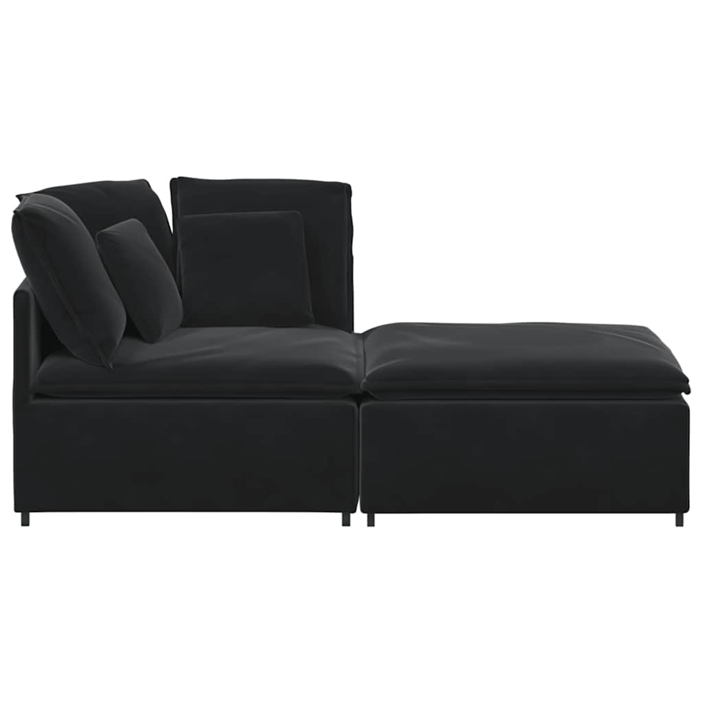 vidaXL Canapea modulară cu taburet și perne, catifea, negru vidaXL Canapea modulară cu taburet și perne, catifea, negru