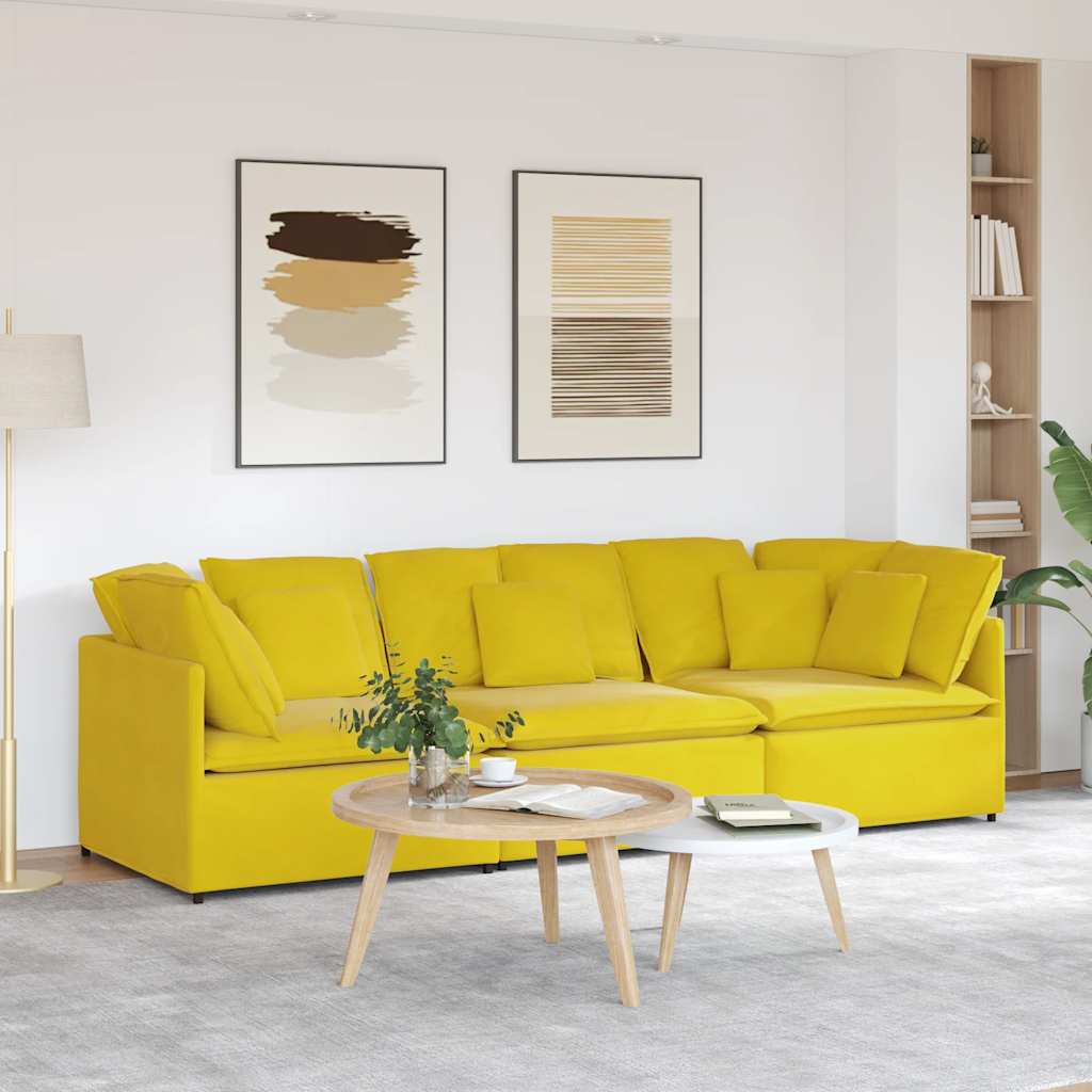 vidaXL Canapea modulară cu perne, galben, catifea vidaXL Canapea modulară cu perne, galben, catifea