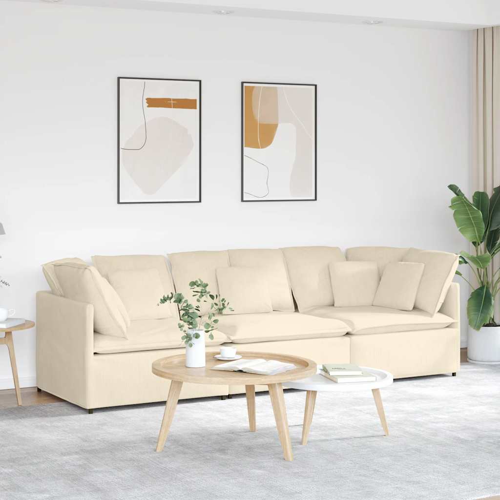 vidaXL Canapea modulară cu perne, crem, țesătură velur vidaXL Canapea modulară cu perne, crem, țesătură velur