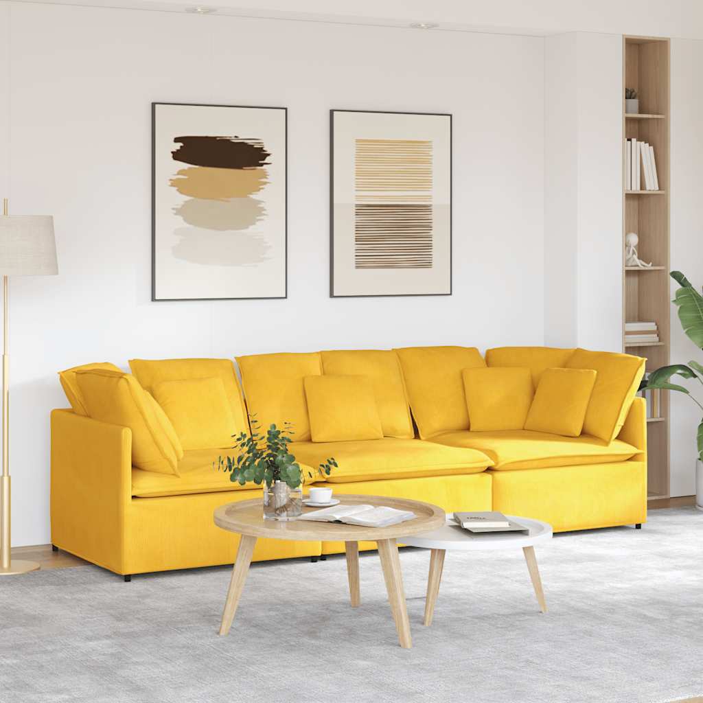 vidaXL Canapea modulară cu perne, galben deschis, țesătură velur vidaXL Canapea modulară cu perne, galben deschis, țesătură velur