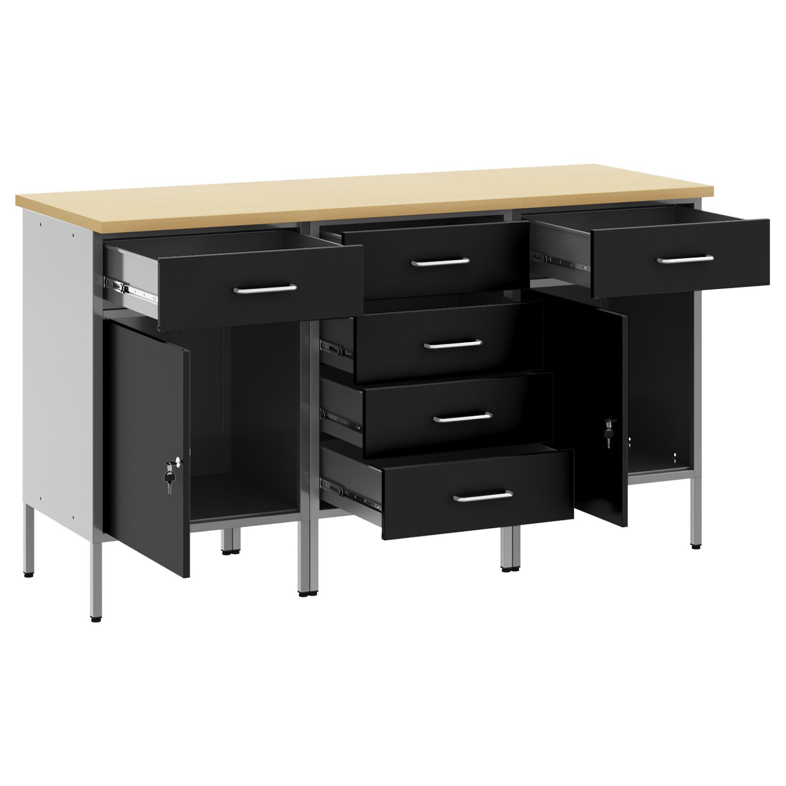 Set de dulap de lucru 3 piese vidaXL Negru și Gri din lemn ingineresc și oțel Set de dulap de lucru 3 piese vidaXL Negru și Gri din lemn ingineresc și oțel