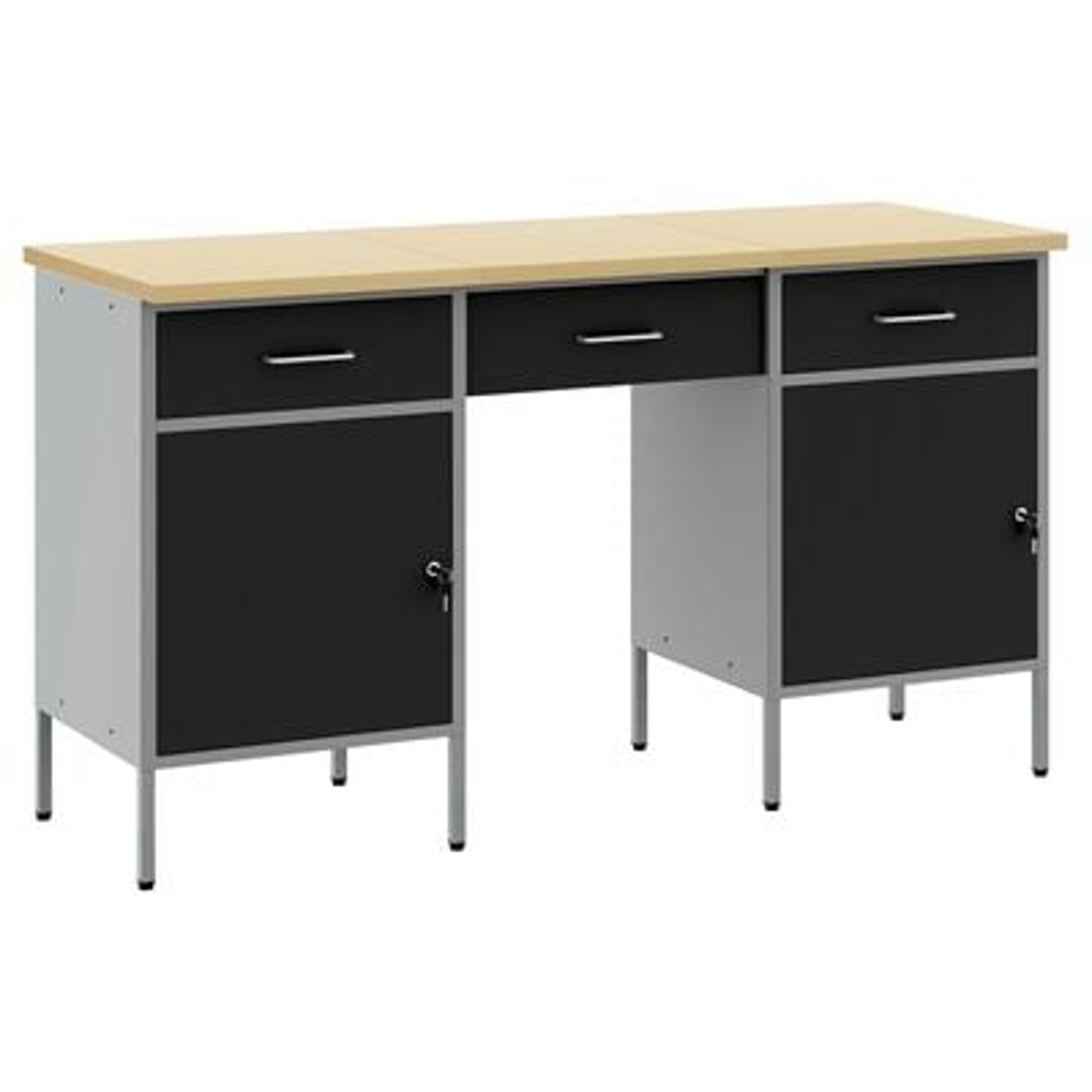 vidaXL Set dulap de lucru cu masă, 3 piese, negru, lemn și oțel vidaXL Set dulap de lucru cu masă, 3 piese, negru, lemn și oțel