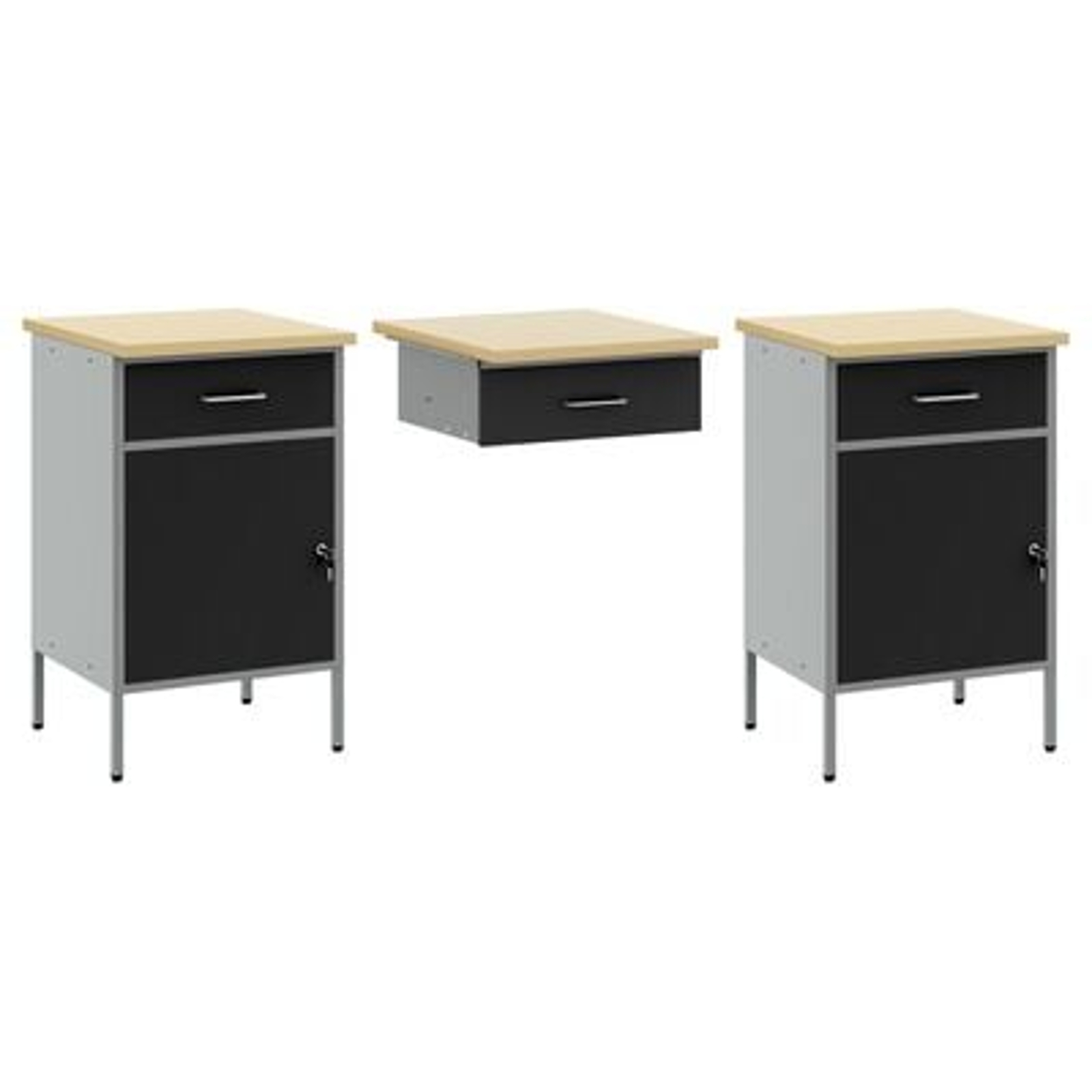 vidaXL Set dulap de lucru cu masă, 3 piese, negru, lemn și oțel vidaXL Set dulap de lucru cu masă, 3 piese, negru, lemn și oțel