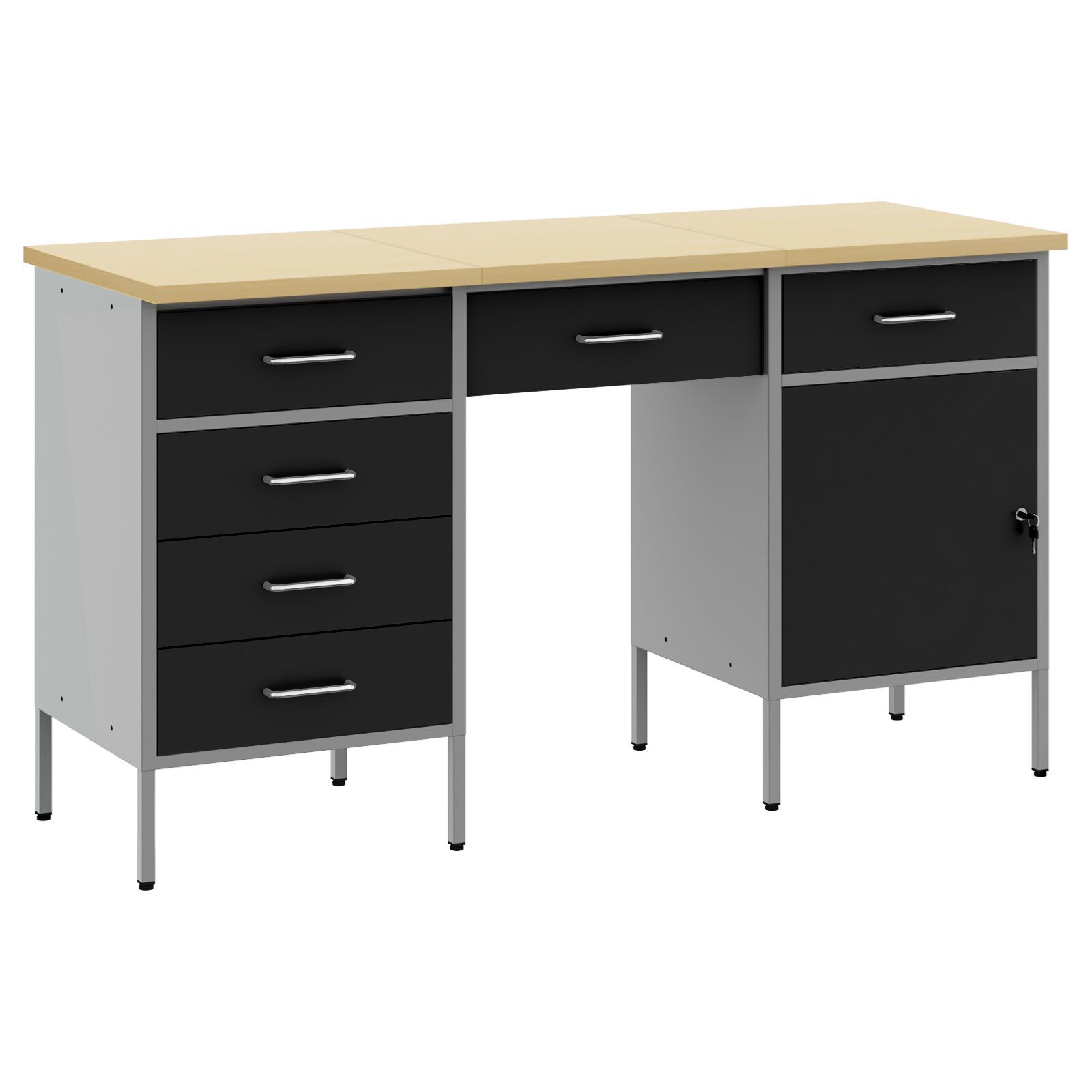 vidaXL Set dulap de lucru cu masă, 3 piese, negru, lemn și oțel vidaXL Set dulap de lucru cu masă, 3 piese, negru, lemn și oțel