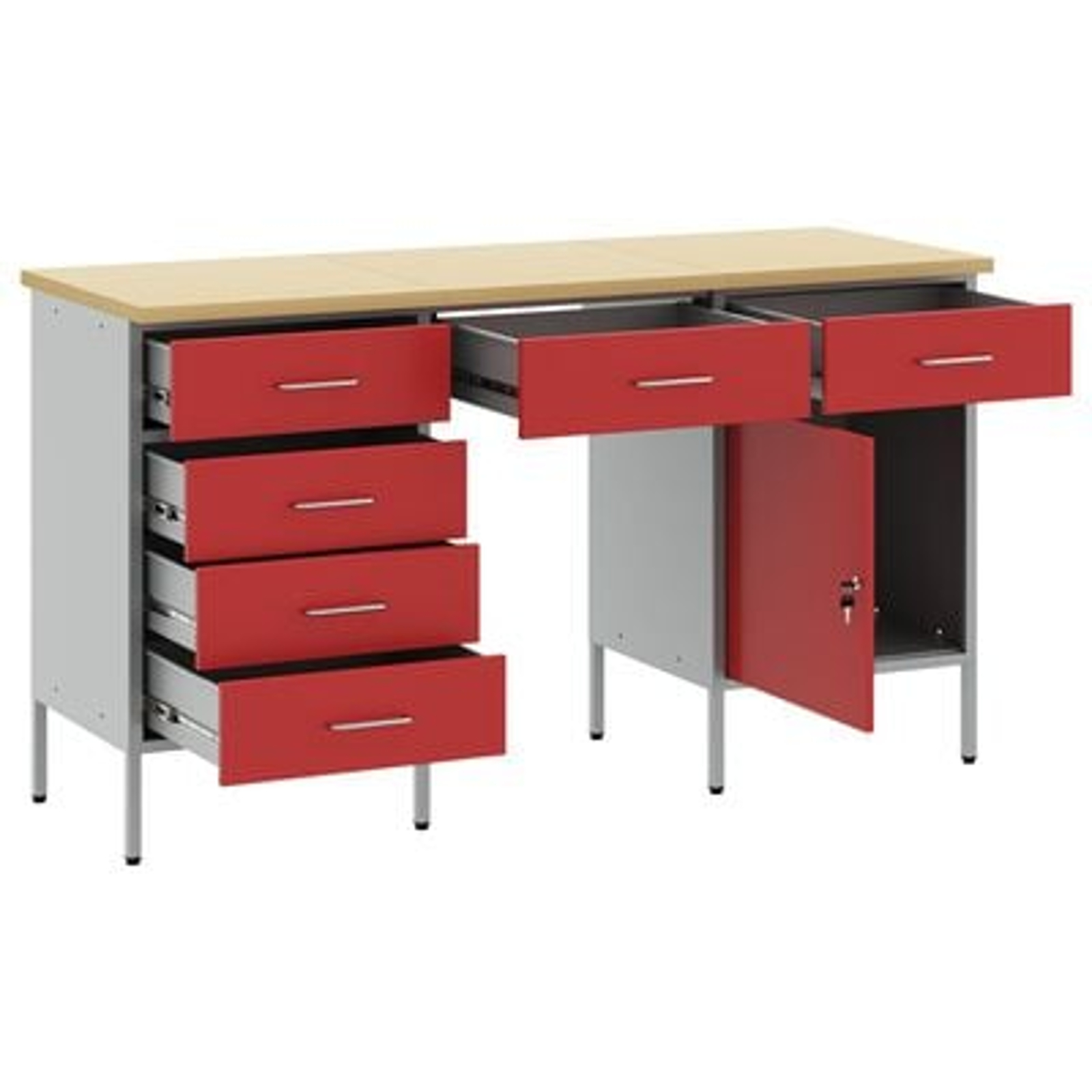 vidaXL Set dulap de lucru cu masă, 3 piese, roșu, lemn și oțel vidaXL Set dulap de lucru cu masă, 3 piese, roșu, lemn și oțel