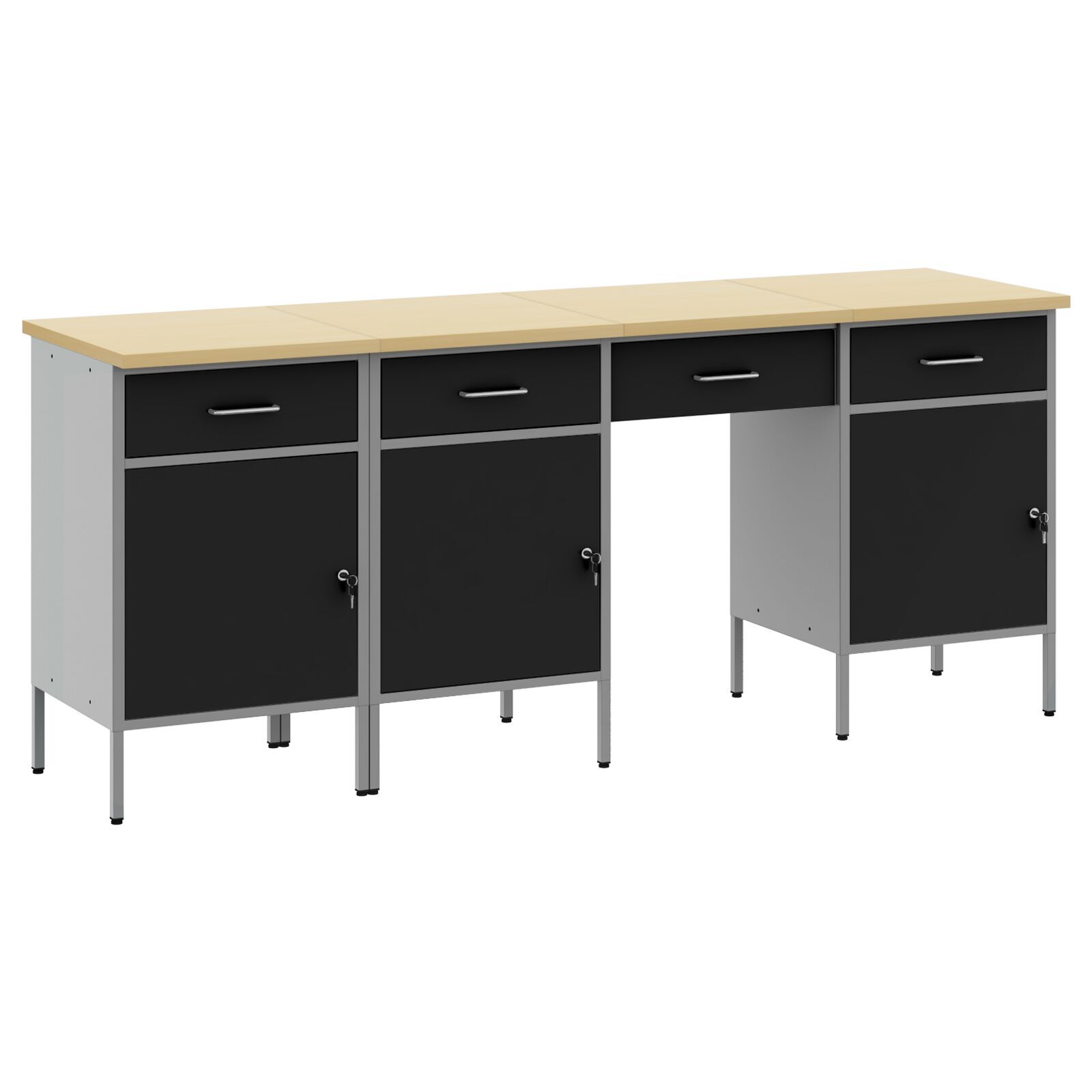 vidaXL Set dulap de lucru cu masă, 4 piese, negru, lemn și oțel vidaXL Set dulap de lucru cu masă, 4 piese, negru, lemn și oțel