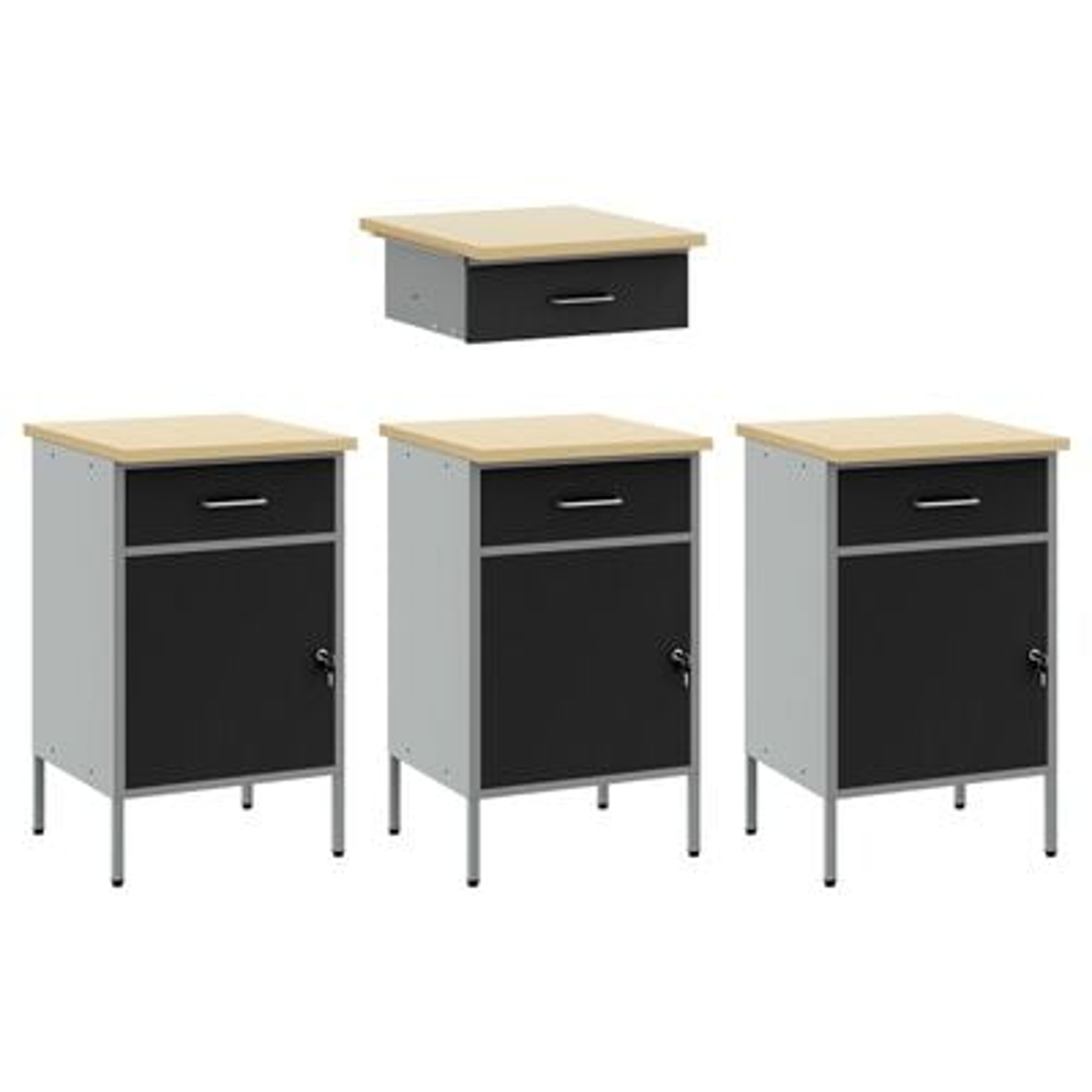 vidaXL Set dulap de lucru cu masă, 4 piese, negru, lemn și oțel vidaXL Set dulap de lucru cu masă, 4 piese, negru, lemn și oțel