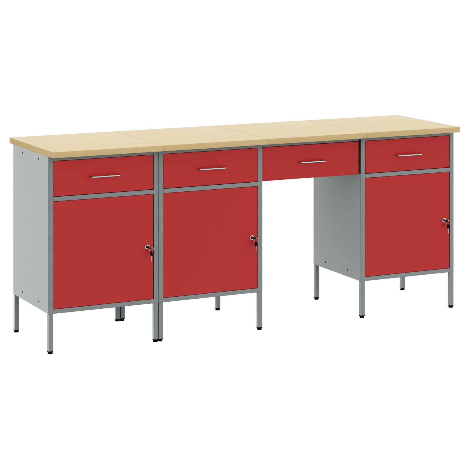 vidaXL Set dulap de lucru cu masă, 4 piese, roșu, lemn și oțel vidaXL Set dulap de lucru cu masă, 4 piese, roșu, lemn și oțel
