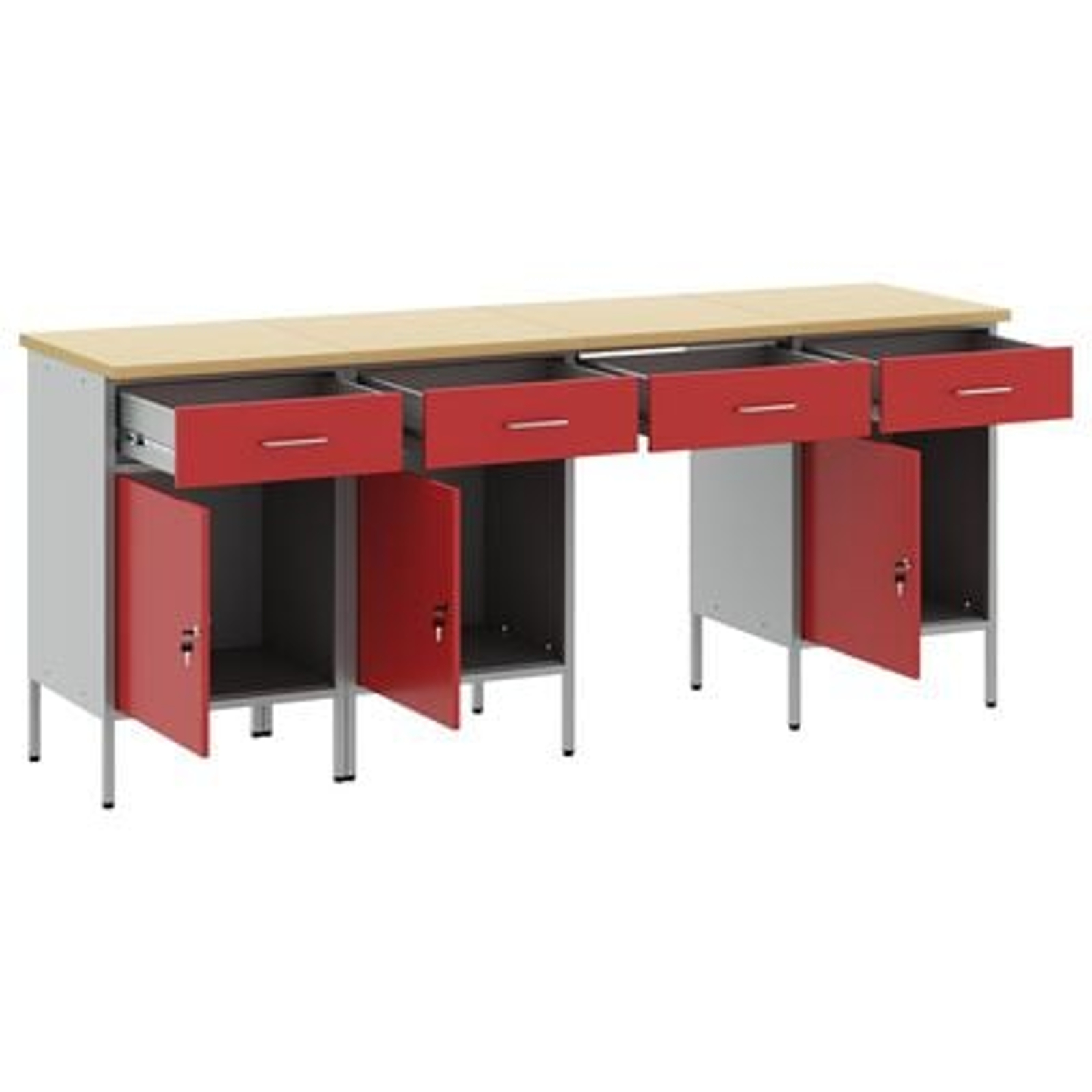 vidaXL Set dulap de lucru cu masă, 4 piese, roșu, lemn și oțel vidaXL Set dulap de lucru cu masă, 4 piese, roșu, lemn și oțel