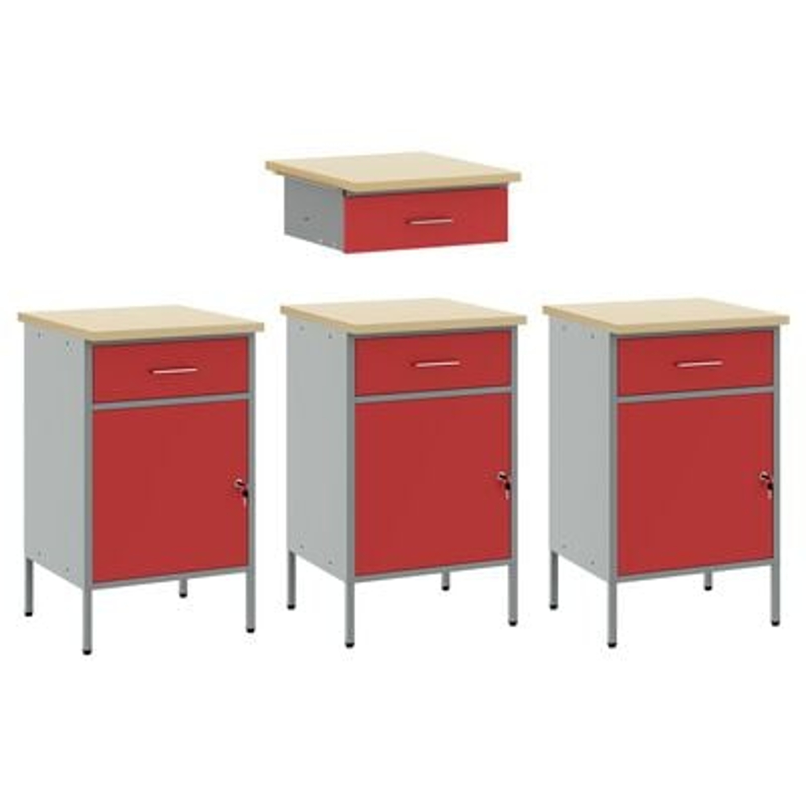 vidaXL Set dulap de lucru cu masă, 4 piese, roșu, lemn și oțel vidaXL Set dulap de lucru cu masă, 4 piese, roșu, lemn și oțel