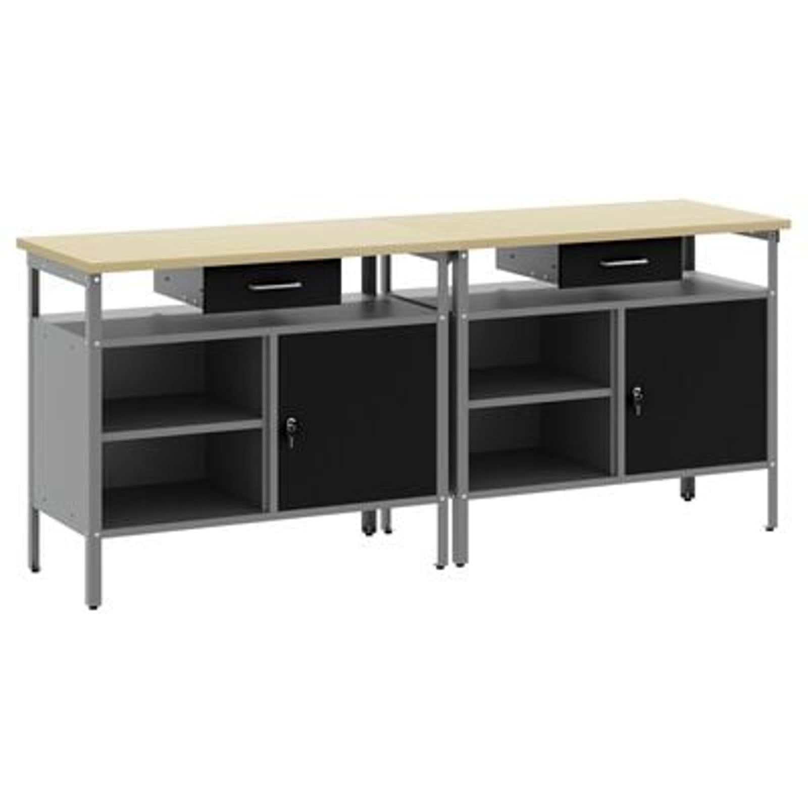 vidaXL Set banc de lucru, 2 piese, negru, oțel vidaXL Set banc de lucru, 2 piese, negru, oțel