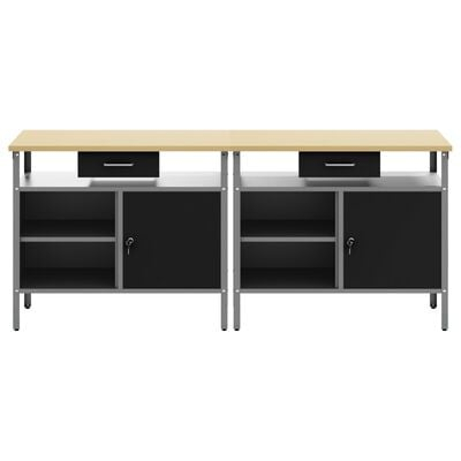 vidaXL Set banc de lucru, 2 piese, negru, oțel vidaXL Set banc de lucru, 2 piese, negru, oțel