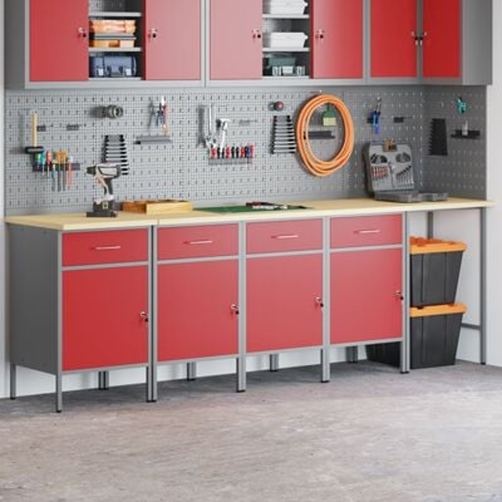 vidaXL Set dulap de lucru/masă de colț, 5 piese, roșu, lemn prelucrat