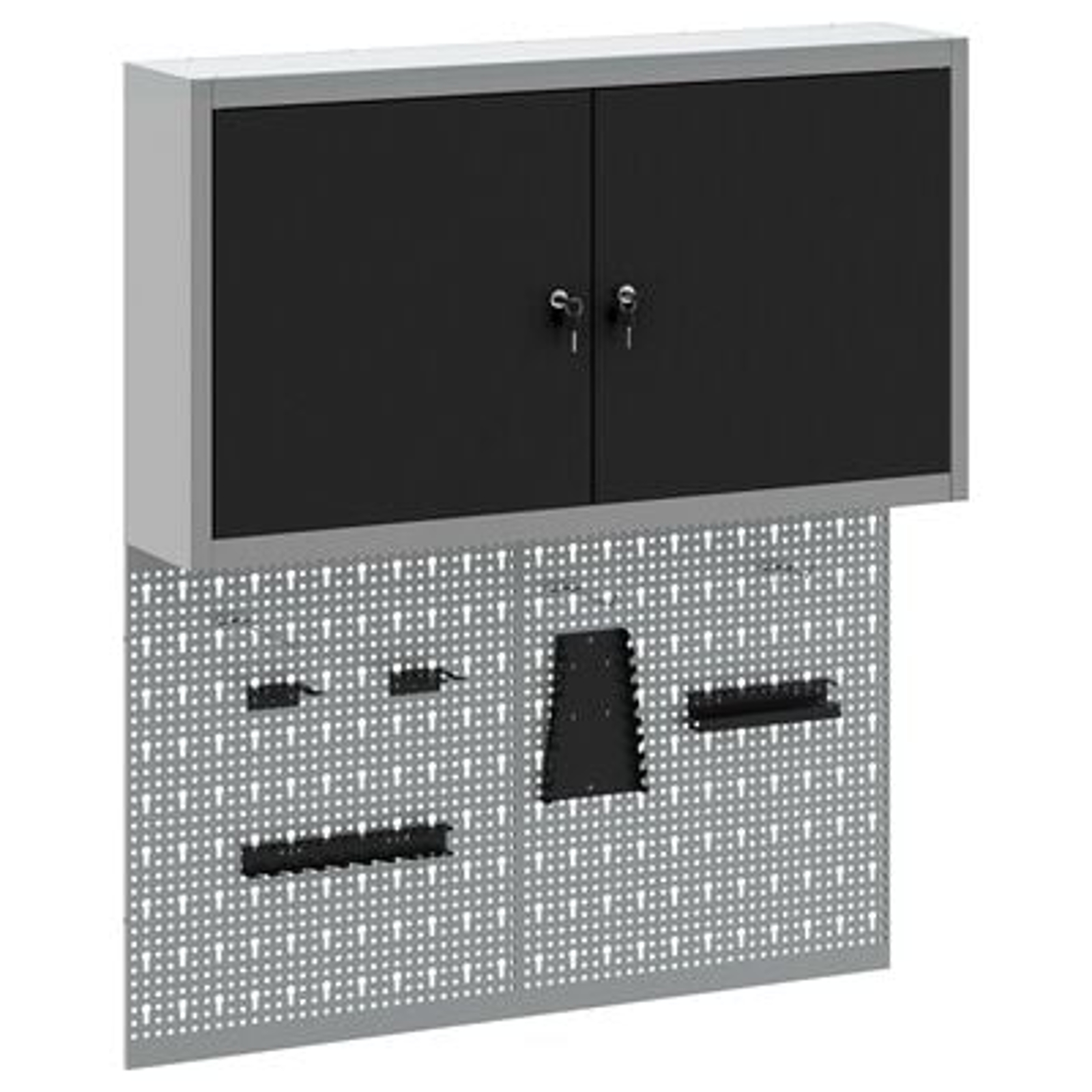 vidaXL Set dulap unelte & panou cârlige de perete, 3 piese negru metal vidaXL Set dulap unelte & panou cârlige de perete, 3 piese negru metal