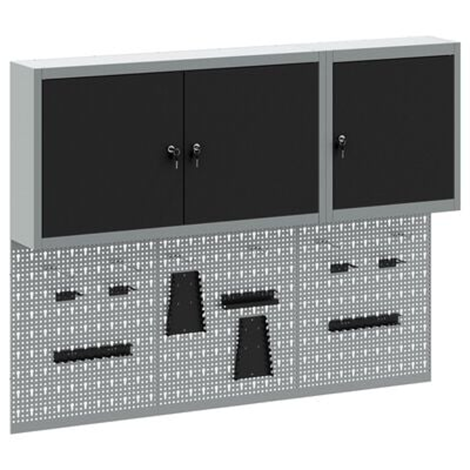 vidaXL Set dulap unelte & panou cârlige de perete, 5 piese negru metal vidaXL Set dulap unelte & panou cârlige de perete, 5 piese negru metal