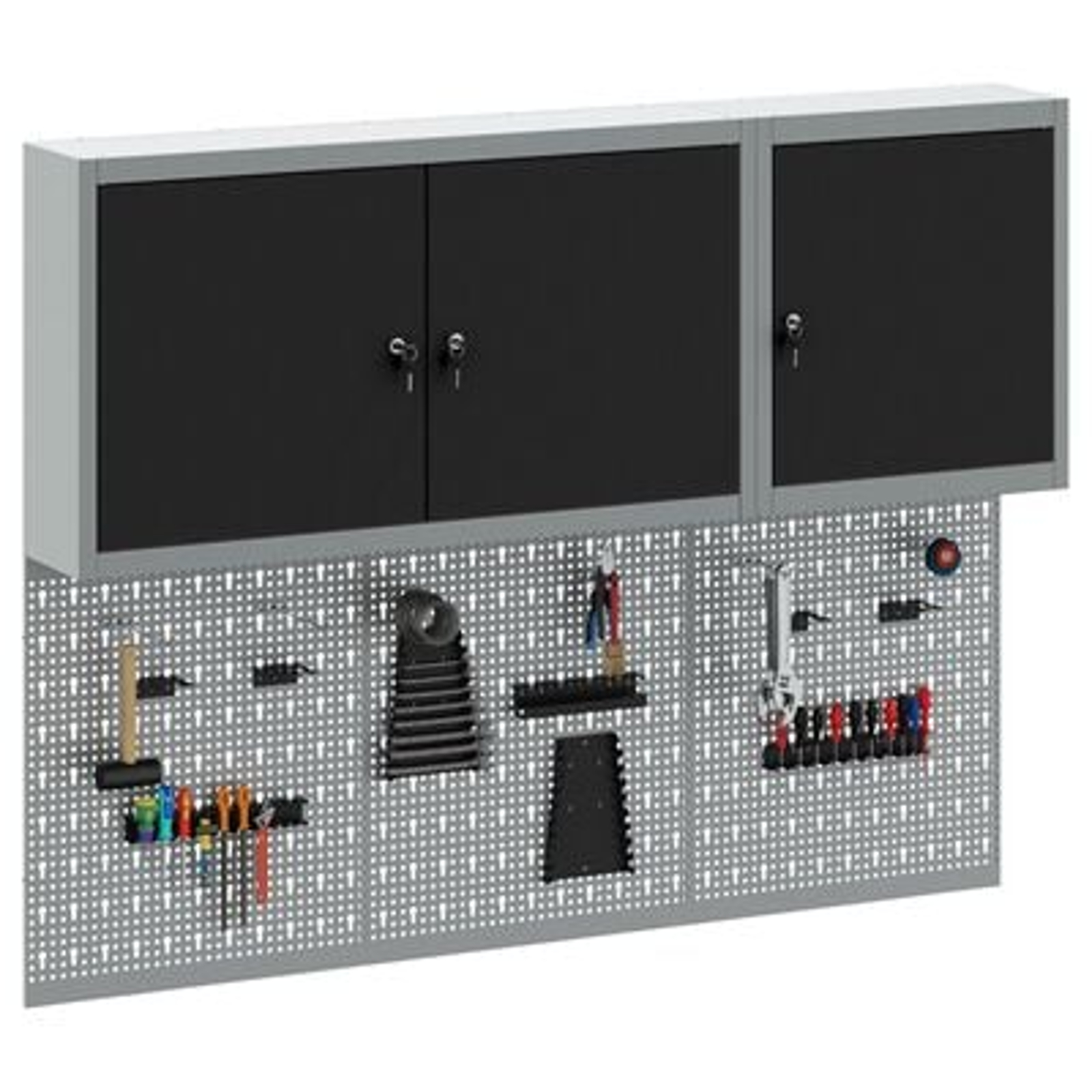 vidaXL Set dulap unelte & panou cârlige de perete, 5 piese negru metal vidaXL Set dulap unelte & panou cârlige de perete, 5 piese negru metal