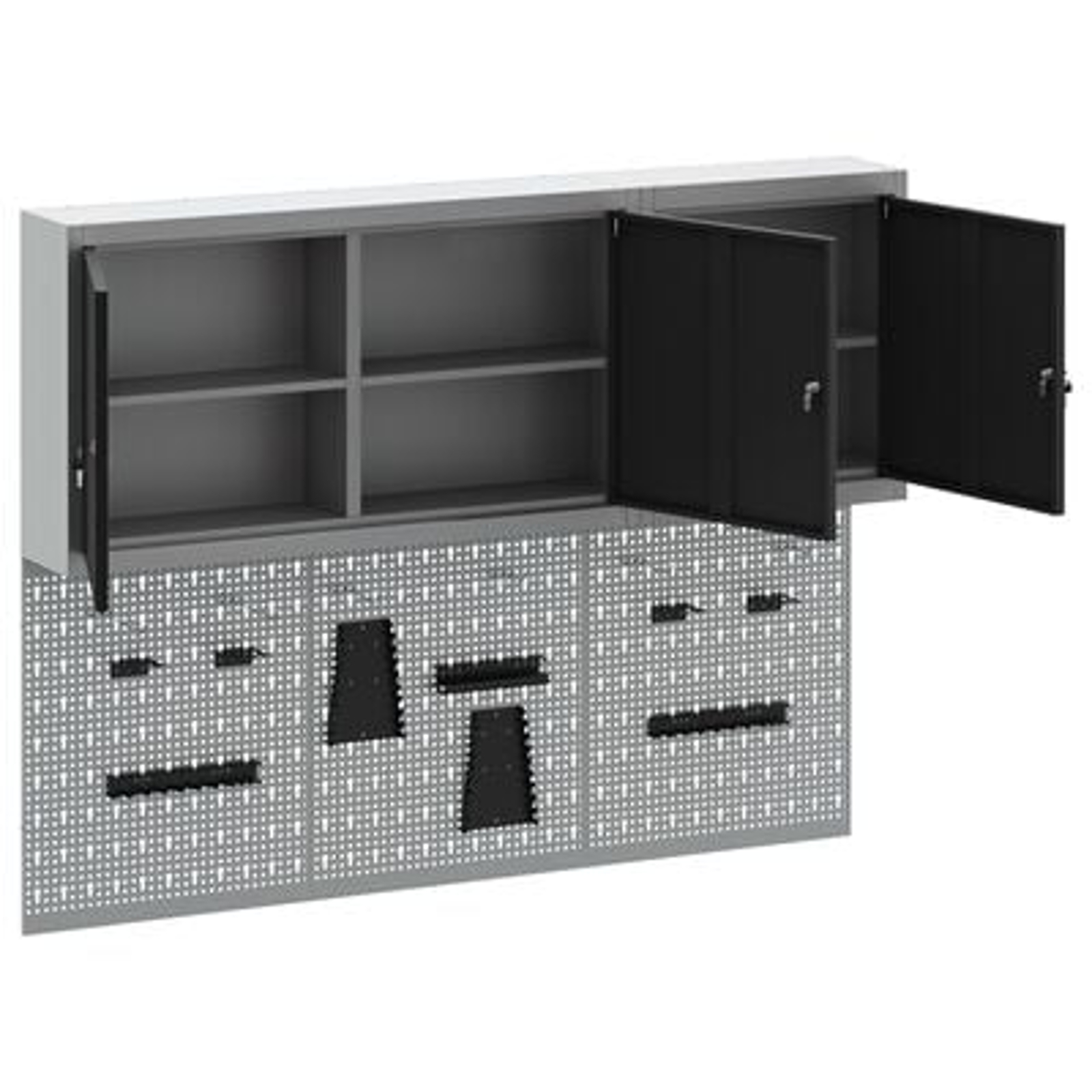 vidaXL Set dulap unelte & panou cârlige de perete, 5 piese negru metal vidaXL Set dulap unelte & panou cârlige de perete, 5 piese negru metal