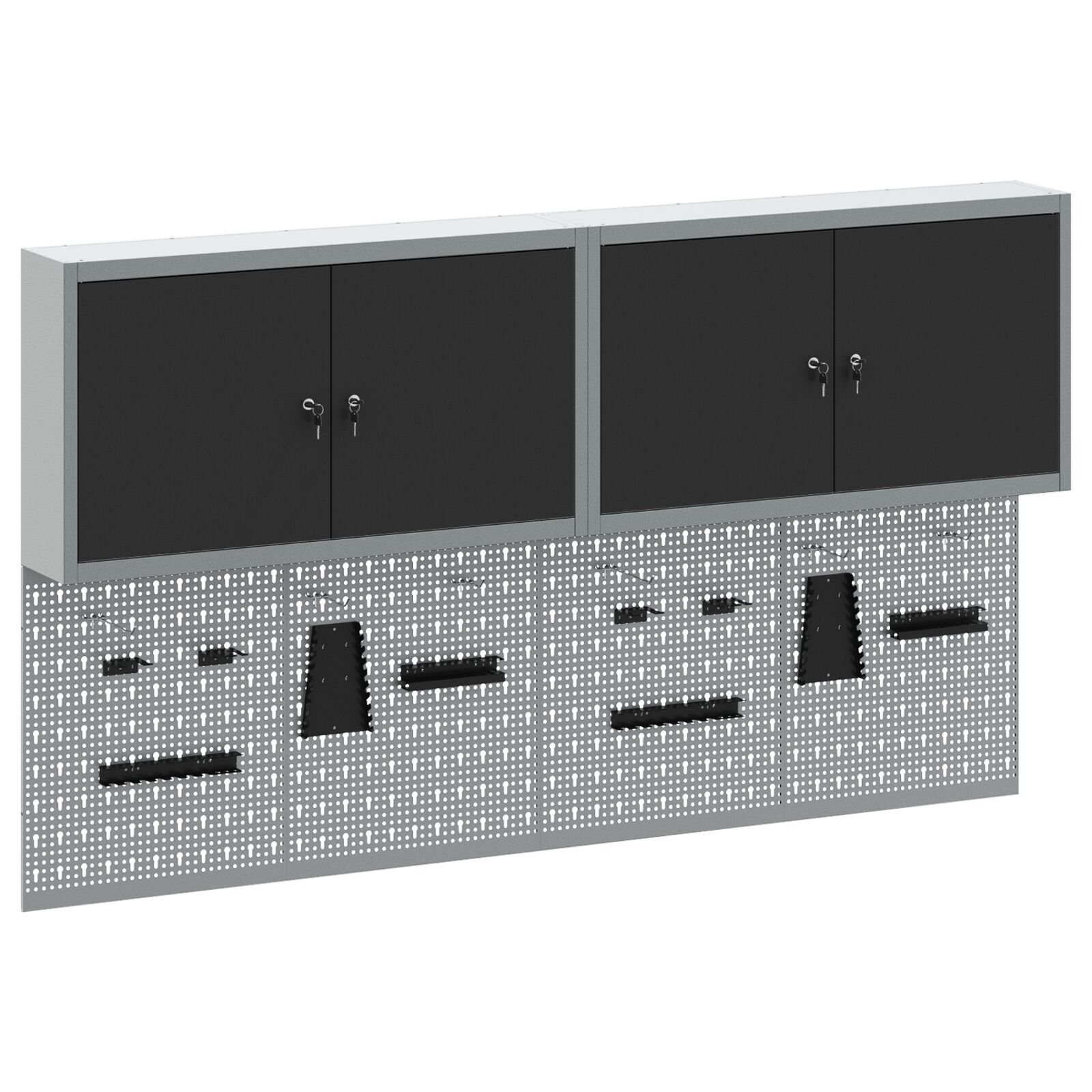 vidaXL Set dulap unelte & panou cârlige de perete, 6 piese negru metal vidaXL Set dulap unelte & panou cârlige de perete, 6 piese negru metal