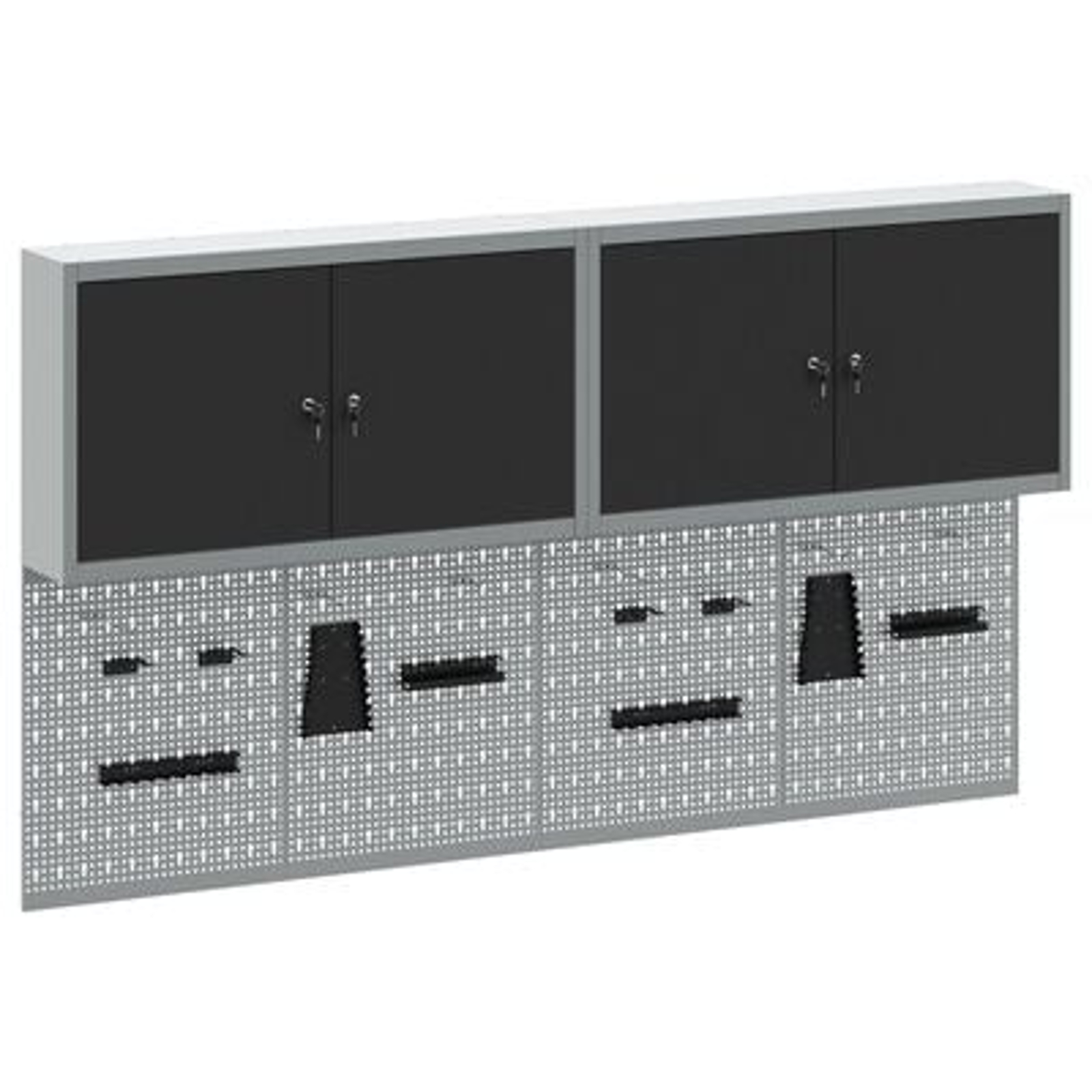 vidaXL Set dulap unelte & panou cârlige de perete, 6 piese negru metal vidaXL Set dulap unelte & panou cârlige de perete, 6 piese negru metal