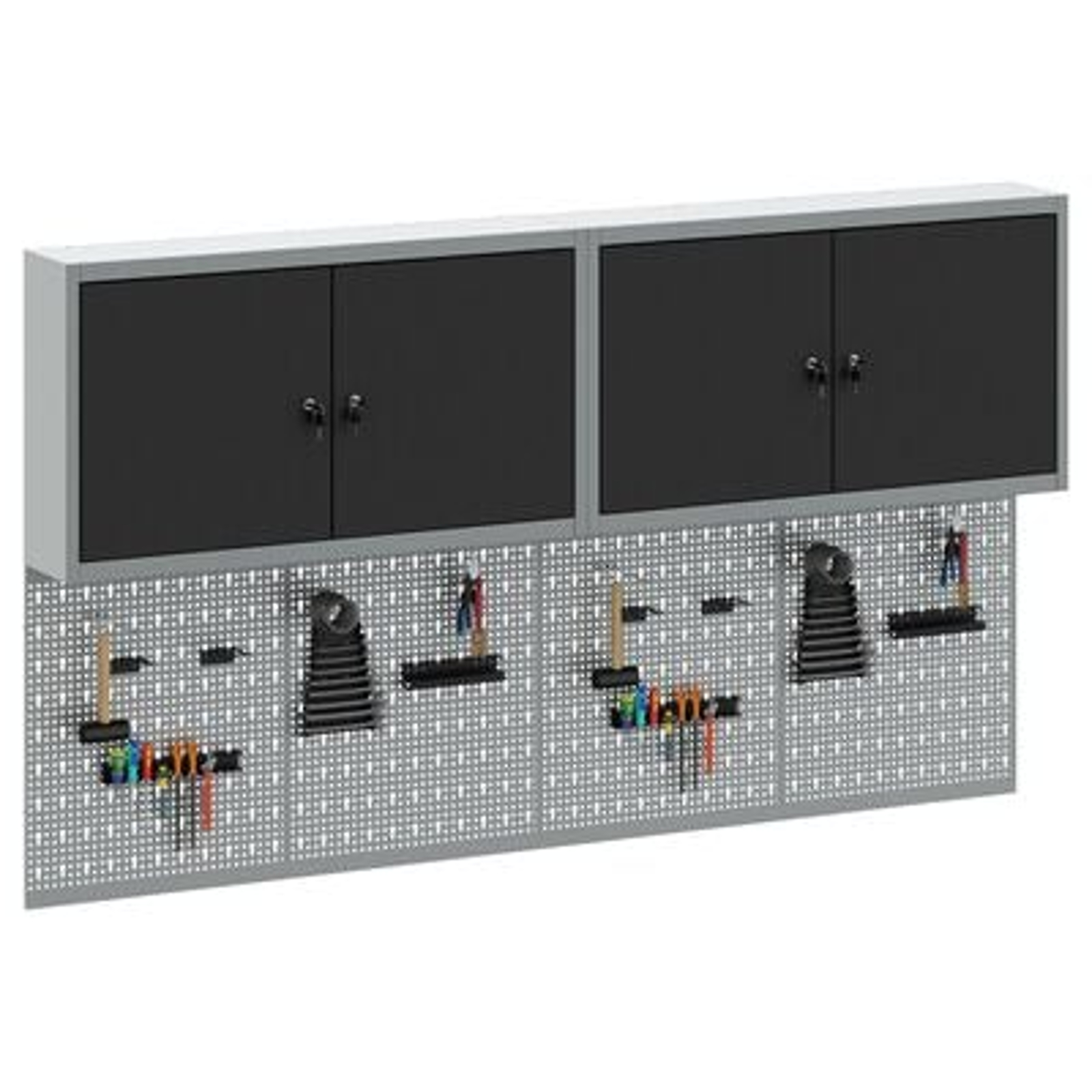 vidaXL Set dulap unelte & panou cârlige de perete, 6 piese negru metal vidaXL Set dulap unelte & panou cârlige de perete, 6 piese negru metal