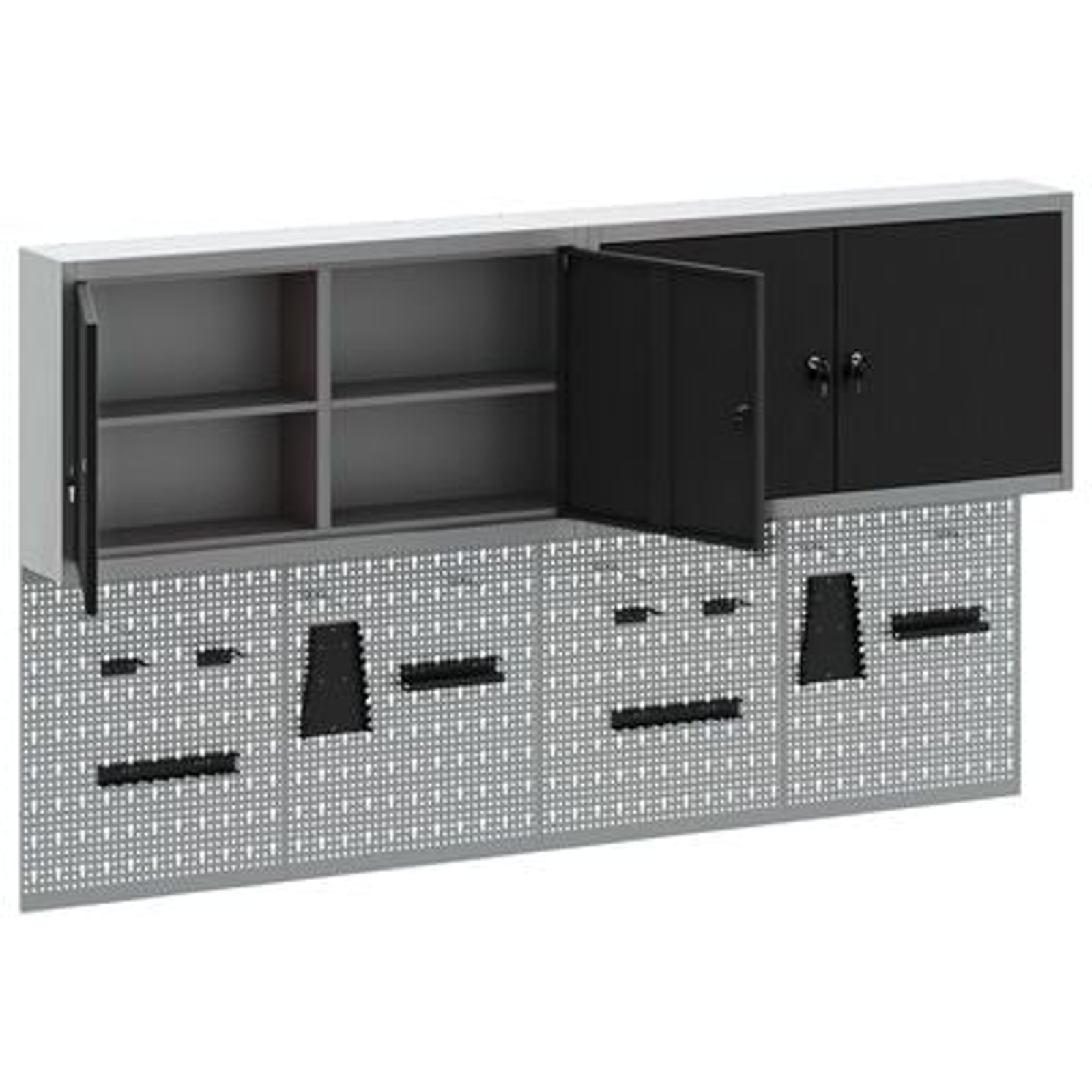 vidaXL Set dulap unelte & panou cârlige de perete, 6 piese negru metal vidaXL Set dulap unelte & panou cârlige de perete, 6 piese negru metal