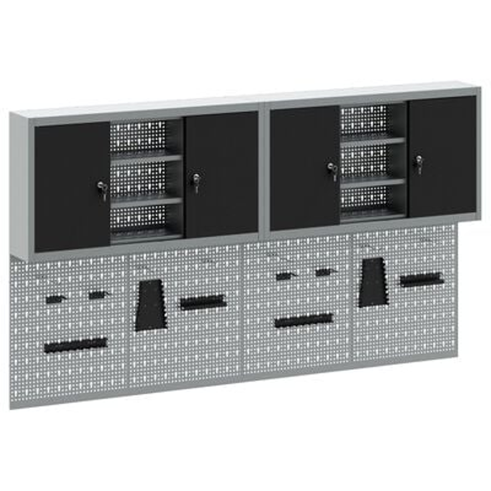 vidaXL Set dulap unelte & panou cârlige de perete, 4 piese negru metal vidaXL Set dulap unelte & panou cârlige de perete, 4 piese negru metal