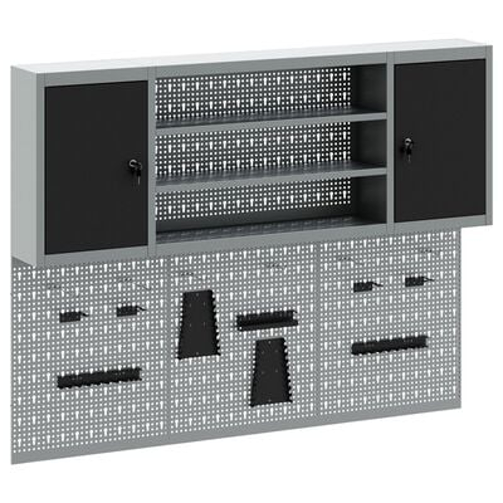 vidaXL Set dulap unelte & panou cârlige de perete, 6 piese negru metal vidaXL Set dulap unelte & panou cârlige de perete, 6 piese negru metal