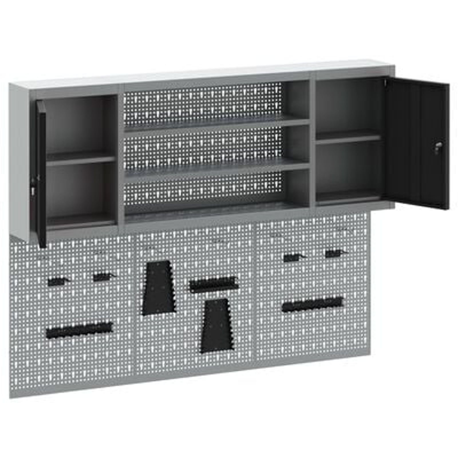 vidaXL Set dulap unelte & panou cârlige de perete, 6 piese negru metal vidaXL Set dulap unelte & panou cârlige de perete, 6 piese negru metal