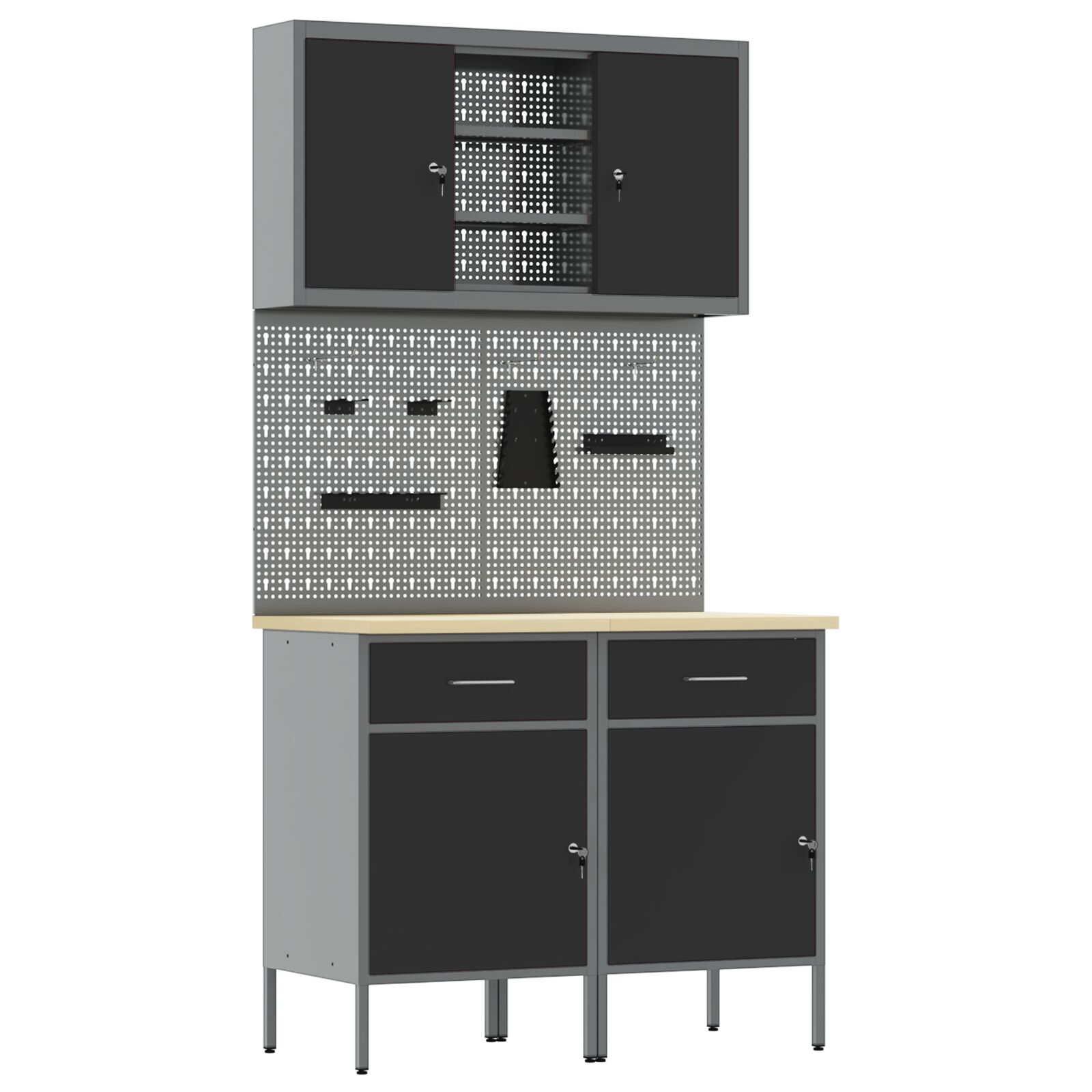 vidaXL Set Banc de Lucru de 8 Piese Gri din Oțel