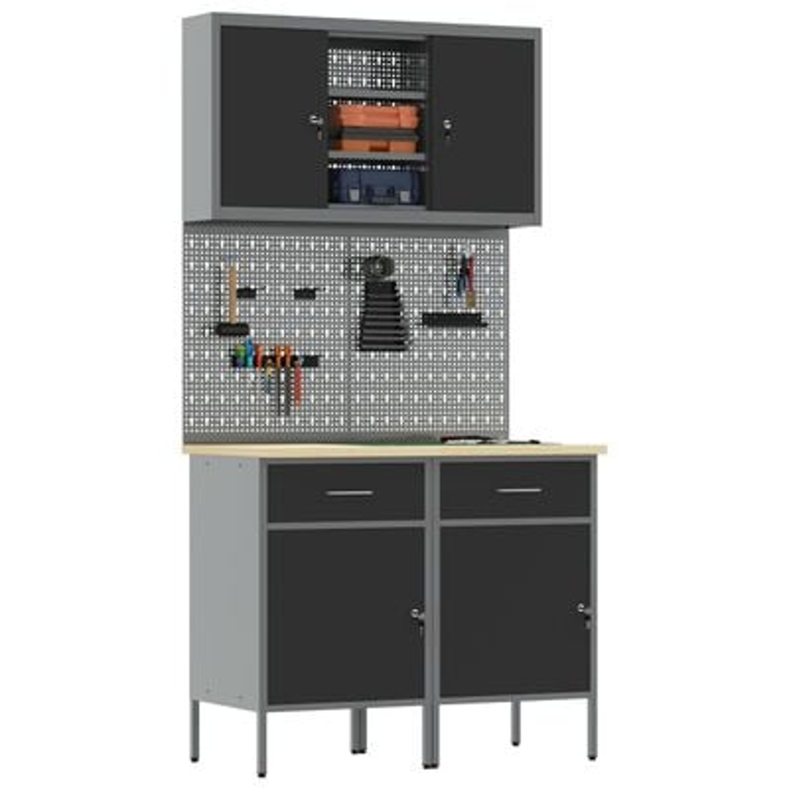 vidaXL Set Banc de Lucru de 8 Piese Gri din Oțel
