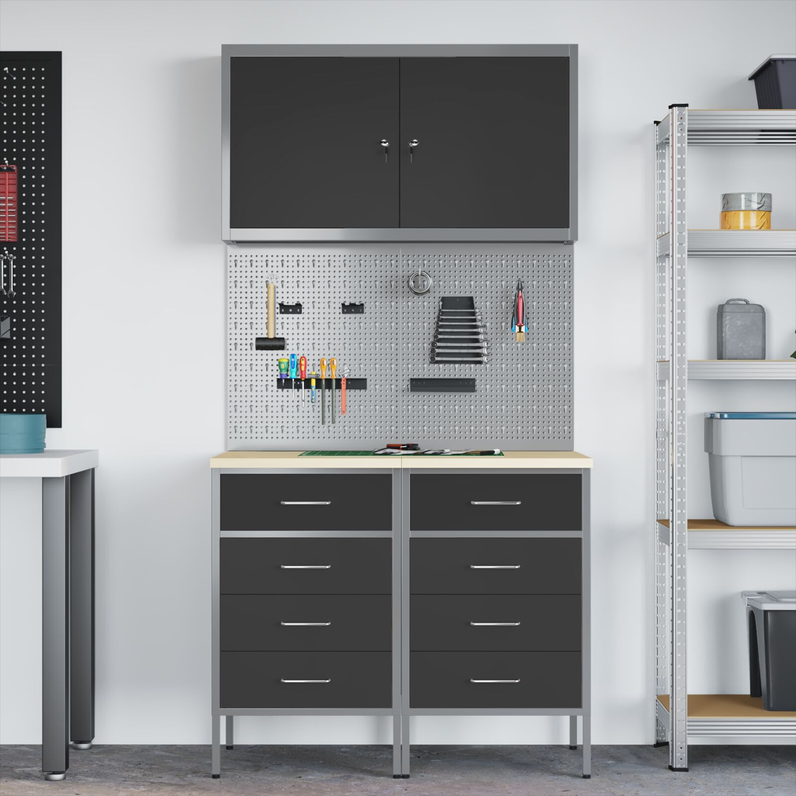 vidaXL Set Banc de lucru 5 Piese Oțel Negru vidaXL Set Banc de lucru 5 Piese Oțel Negru